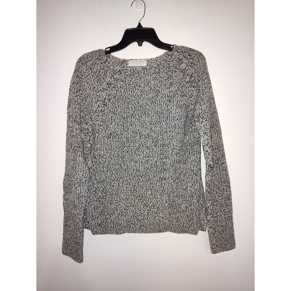 Everlane Mens 100% Wool Marled Knit Crew‎ Neck Sweater Black White Small Raglan